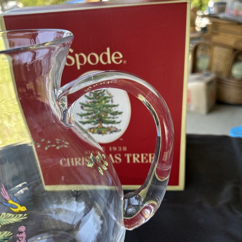 Spode Christmas Tree Glass Pitcher with Handle, 96oz., NEW!