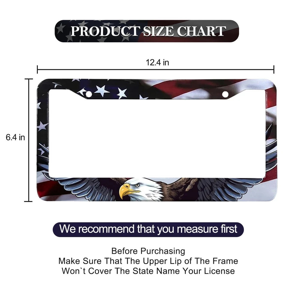 American Flag Eagle License Plate Frame Holder - 2 Pack Patriotic Universal