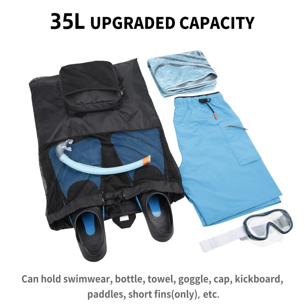 Packable Swim Bag Mesh Swim Drawstring Backpack with 35L Upgraded Capacity & ...