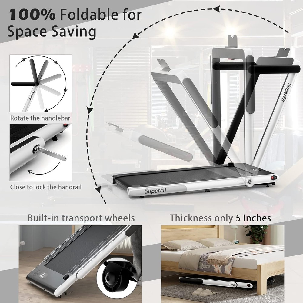 Compact 2-in-1 Under Desk Folding Treadmill with App Control for Home Office