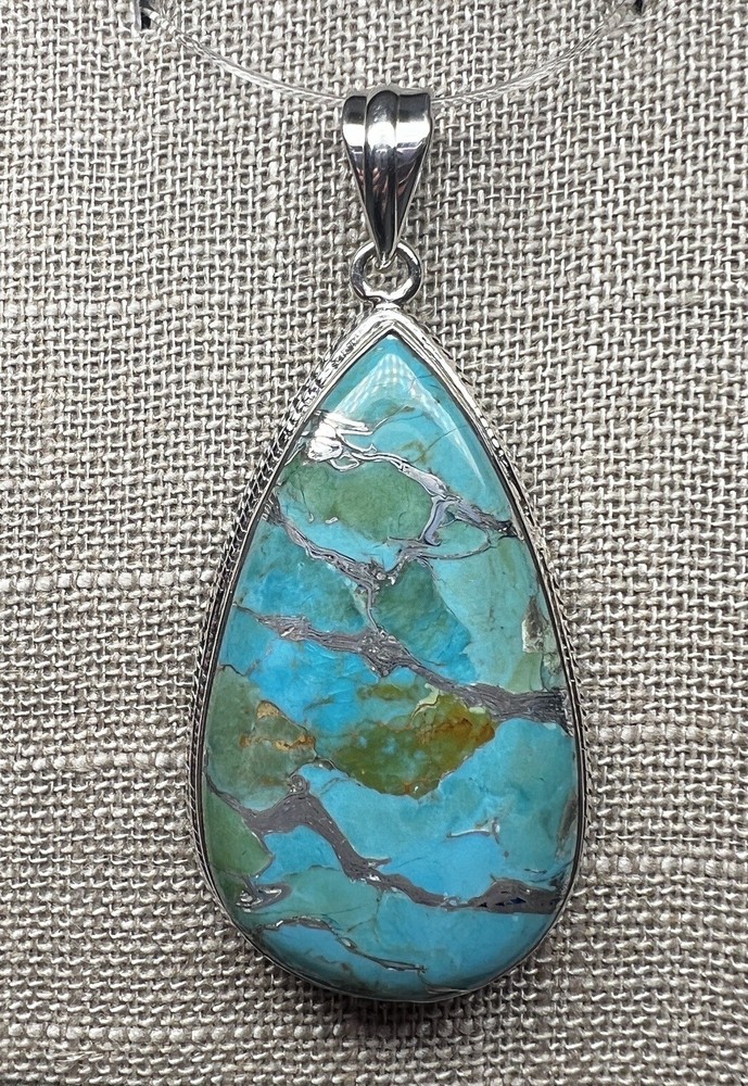 Sterling Silver, Silver Turquoise Pendant 15 Gram Weight