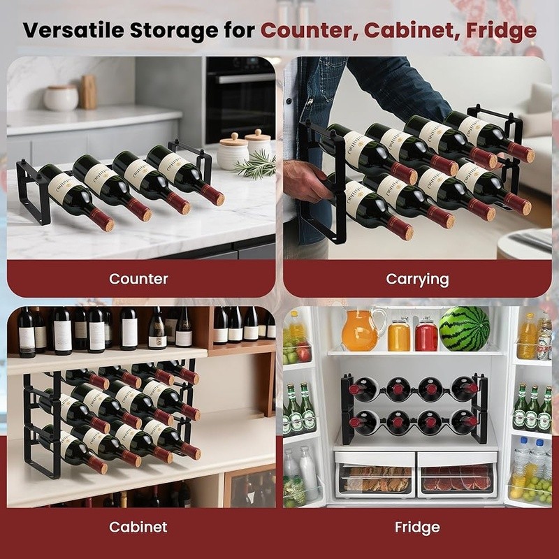 Compact Wine Rack 4 Bottles Small Space Stackable Metal Organizer Durable Design