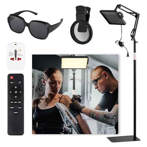 LED Tattoo Light Kit - Polarized Work Light with Vision Lenses & 360° Stand, Sha