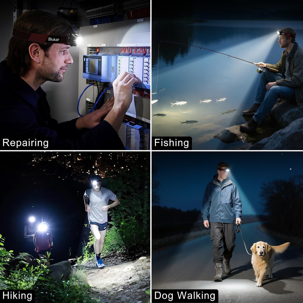 LED Headlamp Rechargeable,2000L Super Bright Headlight with Motion Sensor Dim...
