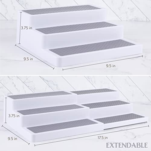 2 Pack 3-Tier Expandable Spice Rack, Adjustable Length, Stability, Non-Skid Shel