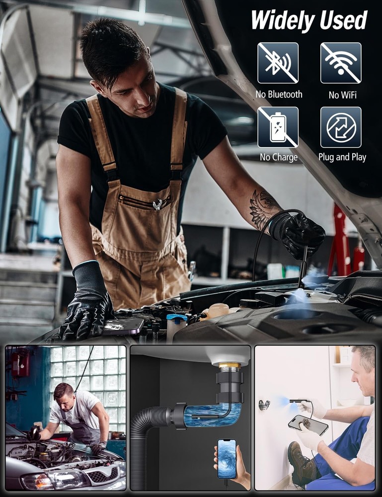 Dual Lens Endoscope Camera -1920P HD Borescope with 8 LED Lights for iOS/Android