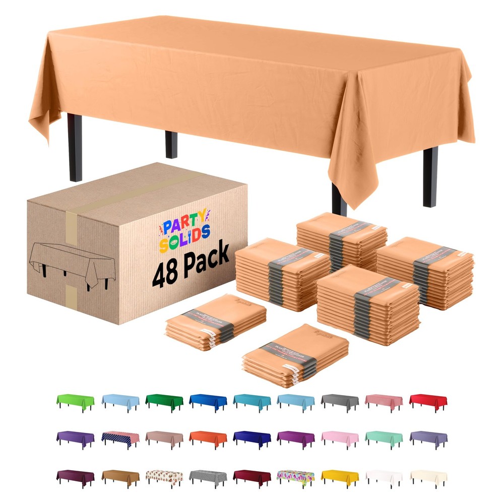 Exquisite Peach Plastic Rectangular Tablecloth 54x108inch, 48 Count - Disposa...