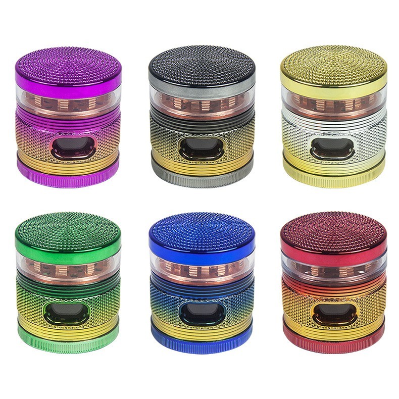 2.5" Shiny Herb spice Grinder 4 Layer with window Sharp Teeth & Storage Chamber