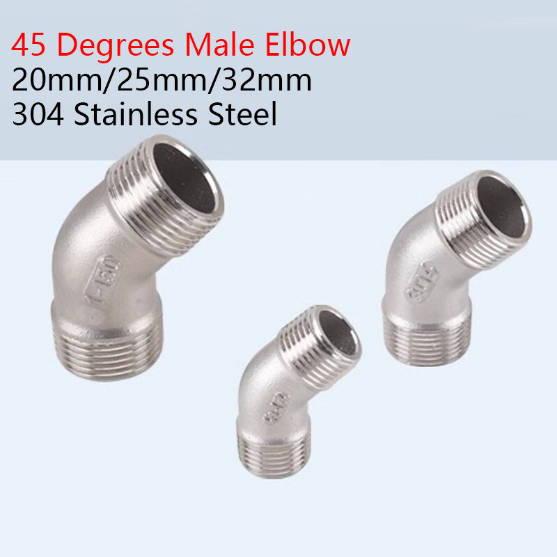 20/25/32mm Stainless Steel 45 Degrees Elbow Male Thread Pipe Fitting Connector