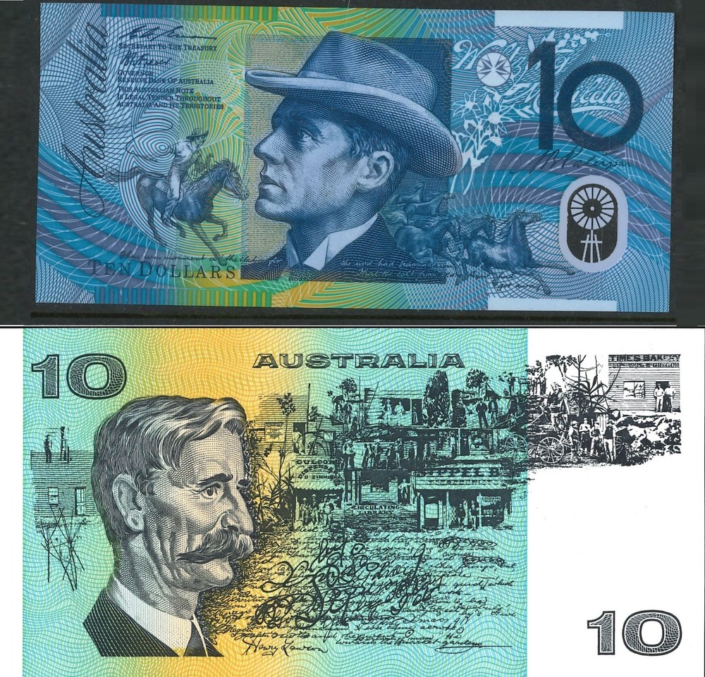 1993 Australia $10 Pair - First Non Dated Polymer / Last Paper Banknote + Folder