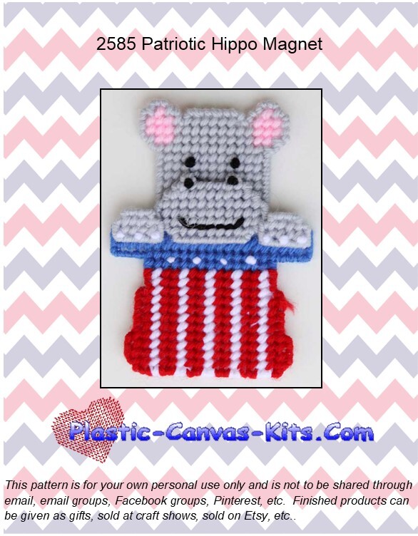 Patriotic Hippo Magnet-Plastic Canvas Pattern or Kit