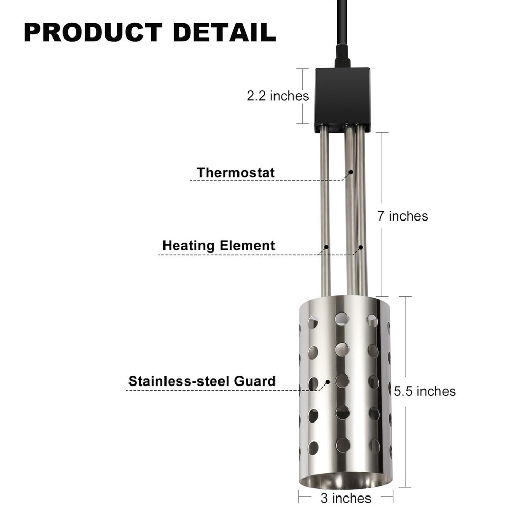 1000W Electric Immersion Heater, Bucket Water Heater with 304 Stainless-Steel...