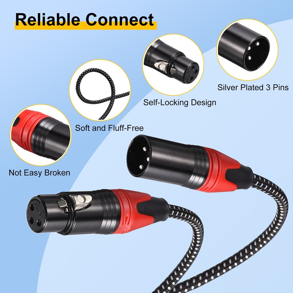 XLR Cables, 3ft 21AWG Microphone Cables XLR Speaker Patch Cables 3-Pin 6 Pcs
