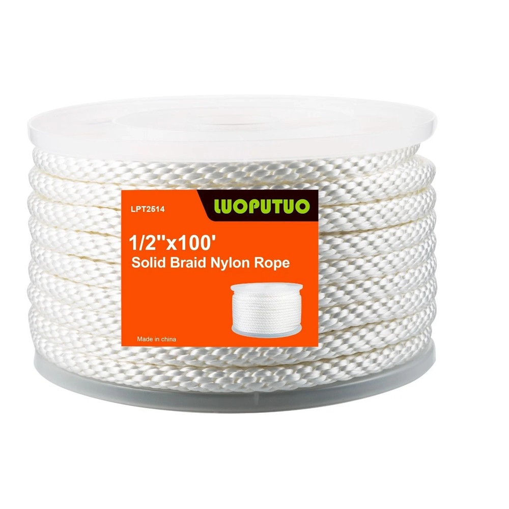 1/2'' 100' White Nylon Solid Braid Rope
