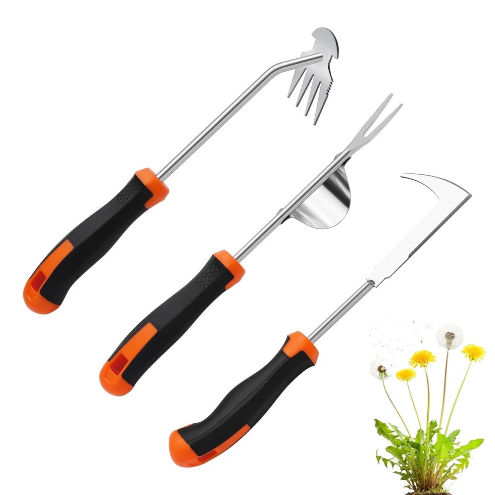 urorentea 3 Pack Weed Puller Hand Weeder Tool 4 Teeth Crack Garden Tool