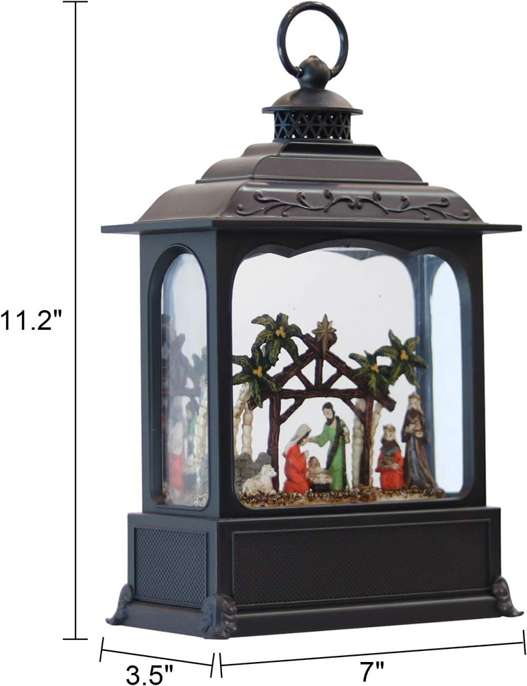 Nativity Musical Lighted Water Lantern Christmas Snow Globe with 6 Hour Timer, B