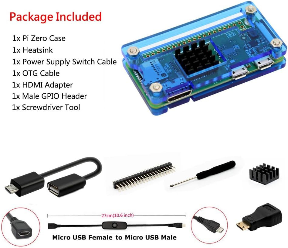 Raspberry Pi Zero Case Kit with Heatsink, HDMI Adapter, for Pi Zero 2 / W