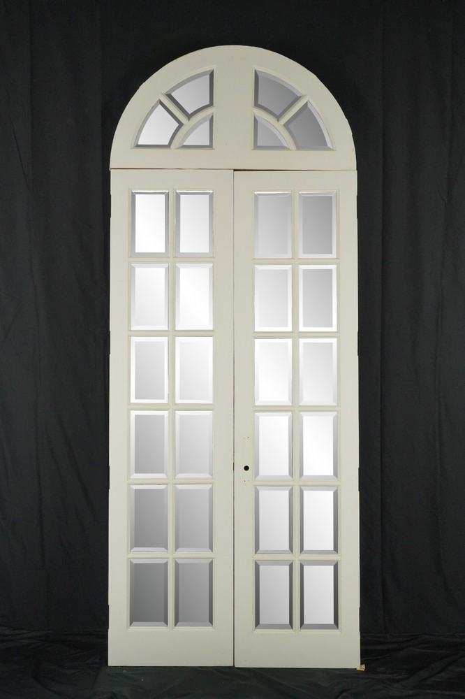 Twelve Mirrored Panels Wood Double Doors & Arched Transom