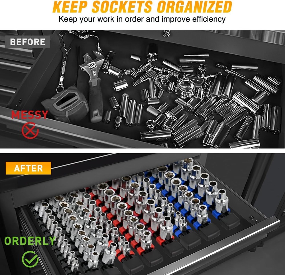 Socket Organizer ABS Socket Holder Set 1/4" 3/8" 1/2" Drive Socket Rail Holders