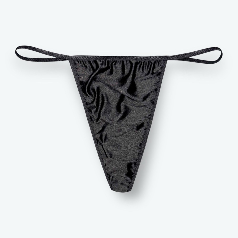 Satin V-String Hi-Cut Thong Black L