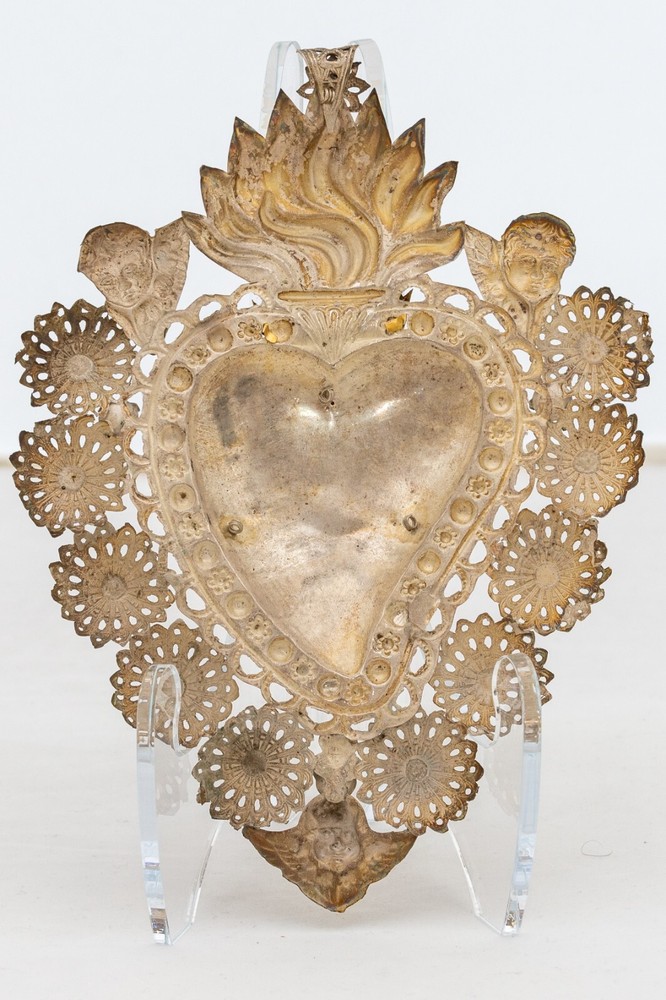 Antique silver votif heart