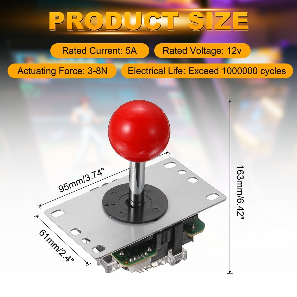 Arcade Joystick, 8 Ways Competition Style Long Handle Joystick, Bright Red