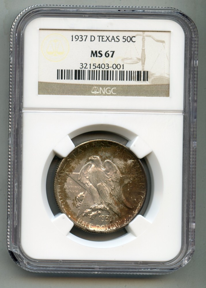 1937 D Texas Centennial Commemorative Silver Half Dollar NGC MS 67