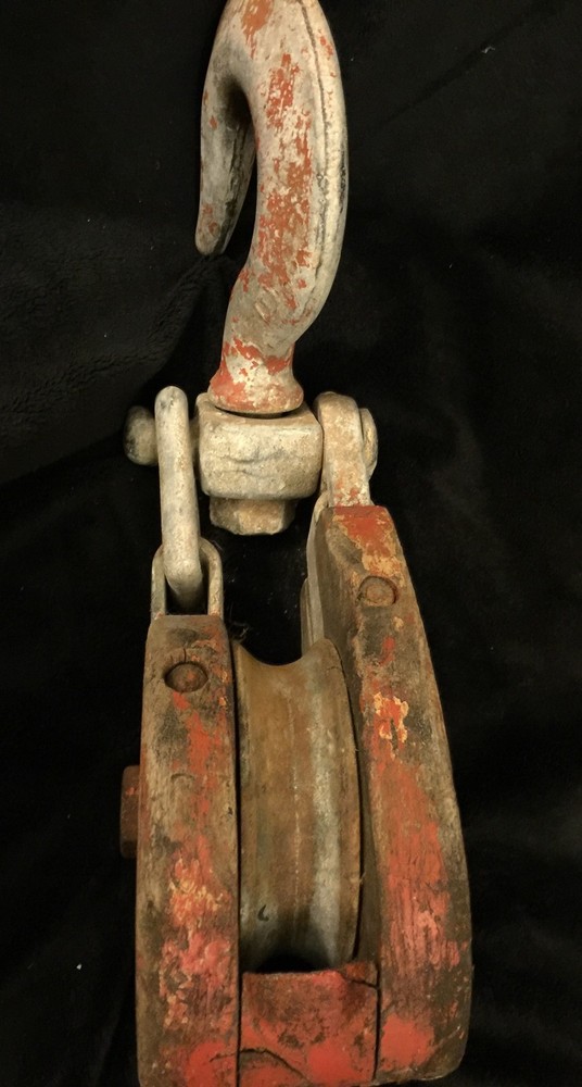 Vintage Snatch Block double pulley hook and swivel. fully functional