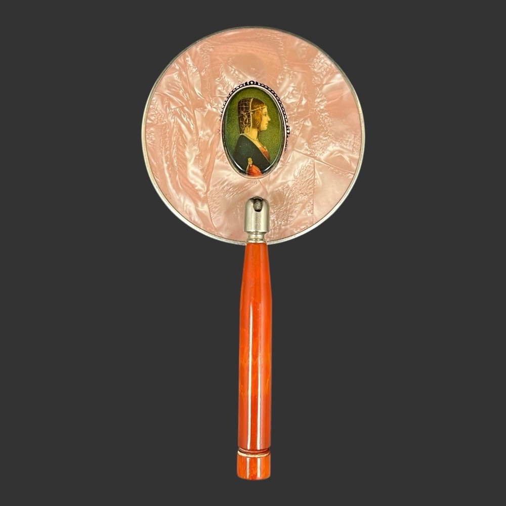 Antique Victorian Handheld Mirror With Bakelite Handle