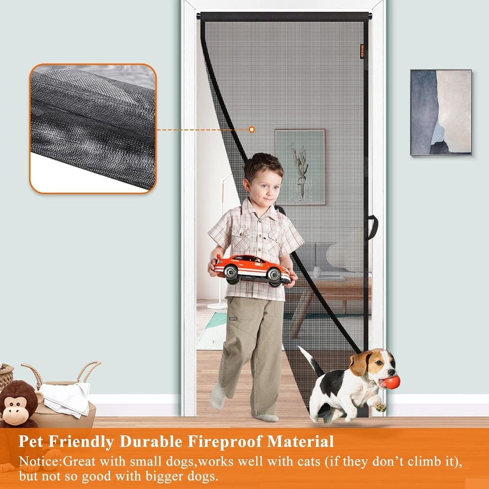 Double Installation Hanging Screen Door – Fireproof & Pet-Friendly Design