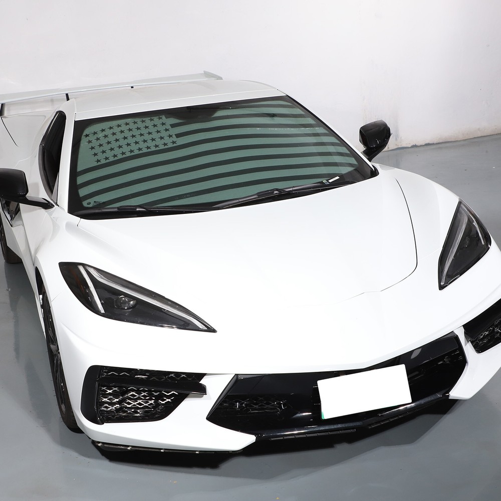US Flag Front Windshield Sunshade UV Block Visor Cover For Corvette C8 20-26 US