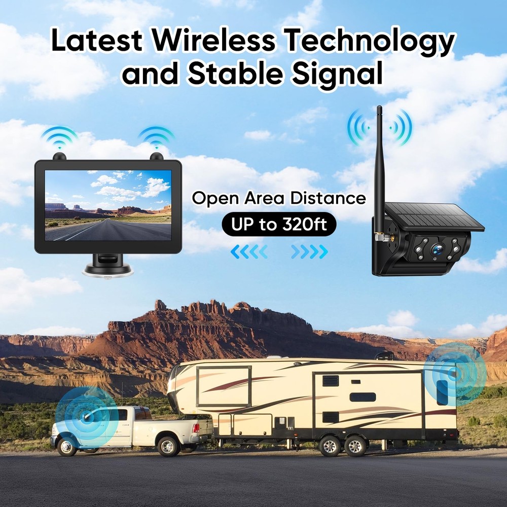 Magnetic Solar Wireless Backup Camera System with 7" IPS Touchscreen...