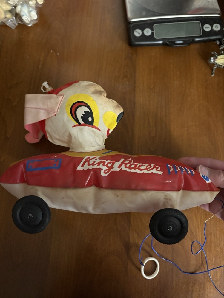 Vintage “King Racer” Inflatable Pull Toy With Bunny Driver