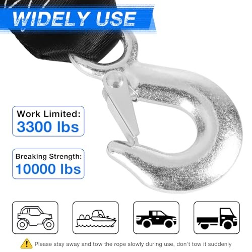 2" X 20ft Boat Winch Strap with Hook, 2in x 20ft - 1 Pack with 1 Hook Black