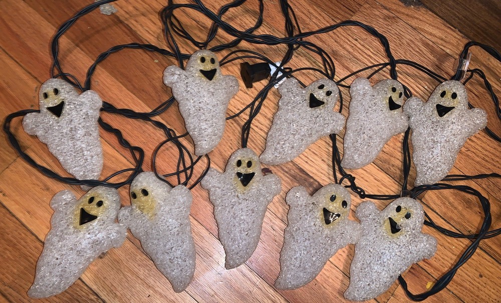 Vintage Ghosts Melted Plastic Popcorn String Lights Halloween Set Of Two