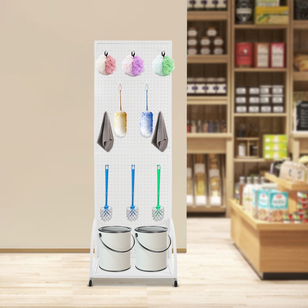 Durable Mobile Pegboard Display Stand with Wheels for Retail & Tools
