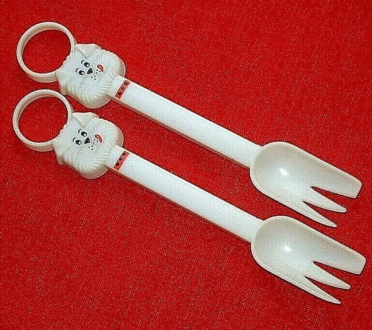 Set Of 2 Quality Tools Pet Dog Feeding Fork Plastic 8in