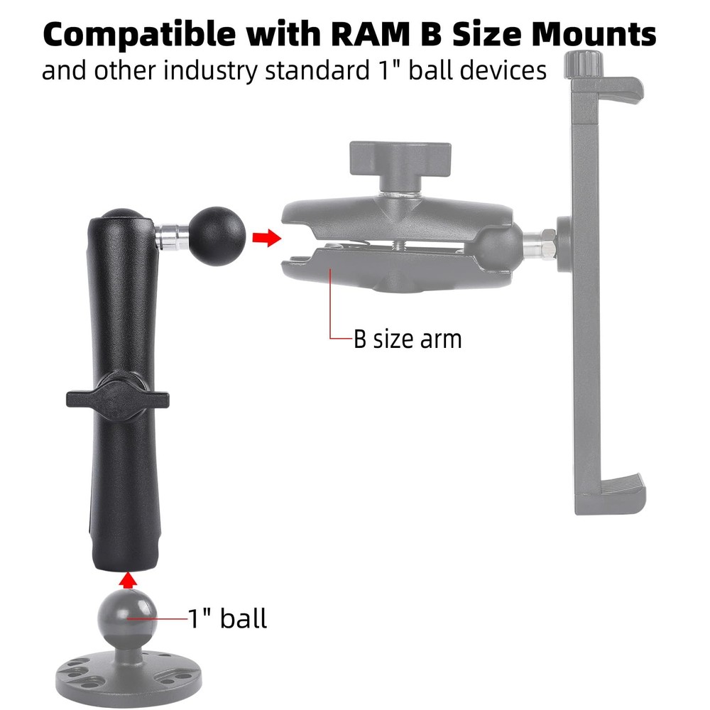Double Socket Arm with 1" Double Ball Adapter Compatible with RAM B Size Mounts