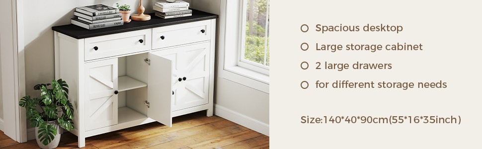 55.1in Sideboard Buffet Cabinet Kitchen Storage Sideboard With Drawers PEFE