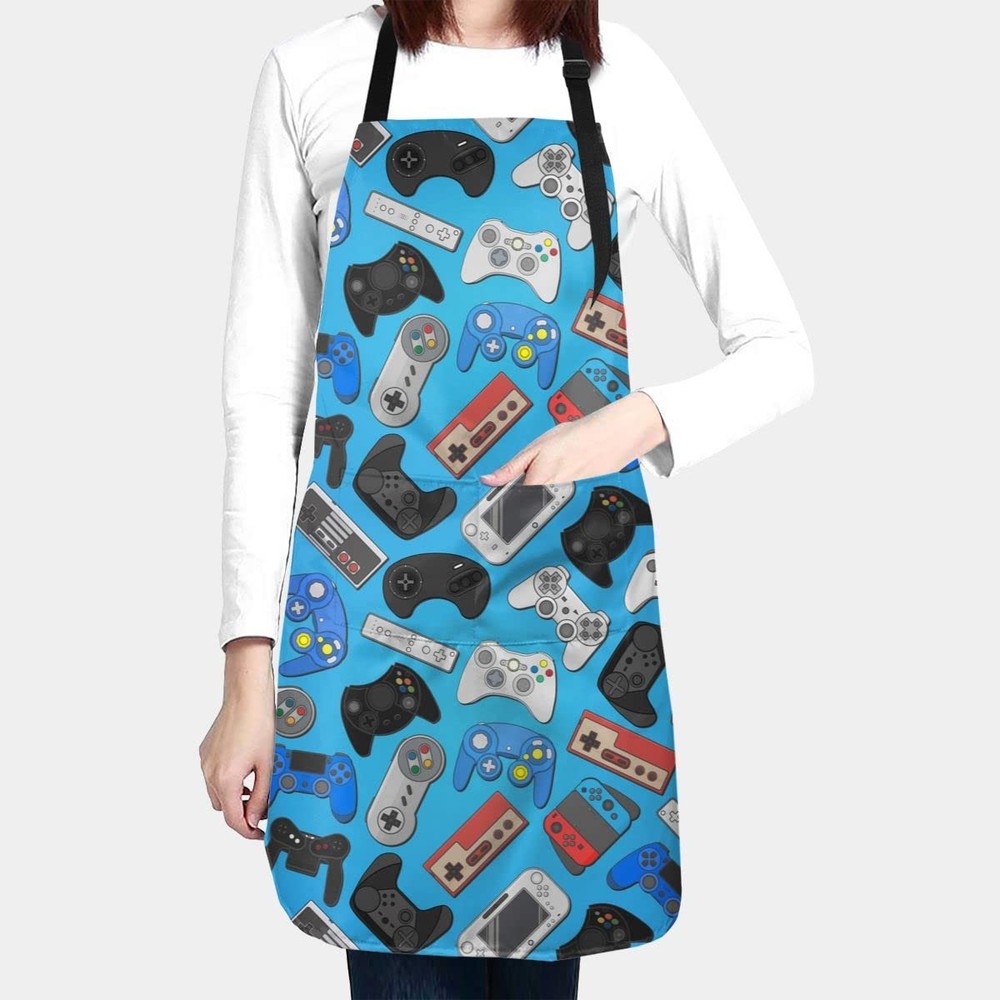 Joystick Game Background Waterproof Apron Cooking Kitchen Unisex Adjustable