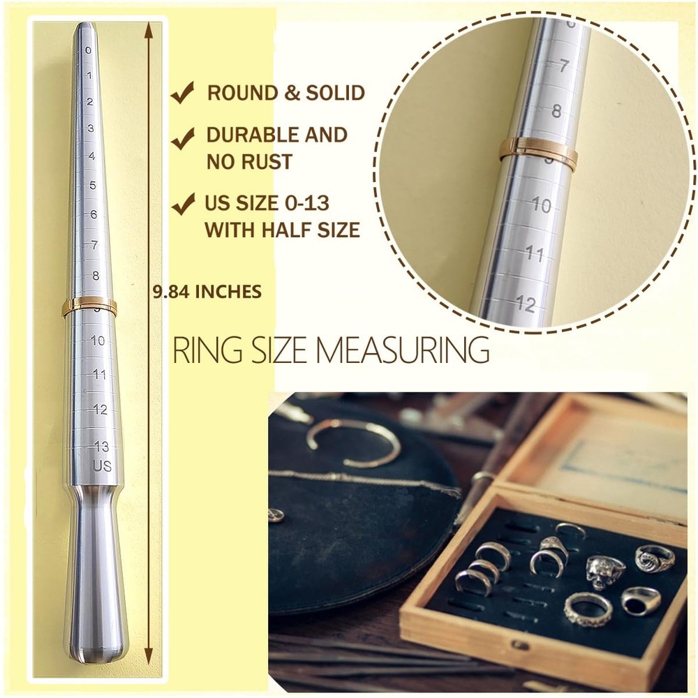 Ring Sizer Measuring Tool Mandrel Metal Sizing Kit Size SILVER