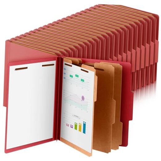 Pcs Classification Folders Letter Size, 3 Divider Pressboard File 48 Red