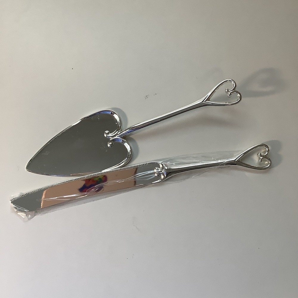 Celebrate It Silver Heart Wedding Cake Knife And Server Set