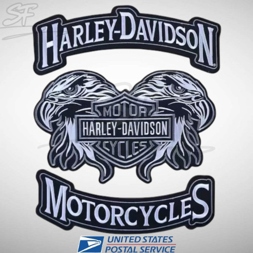 Harley Davidson Grey Double Eagle & Rocker Set Embroidered Patch Iron On Patches