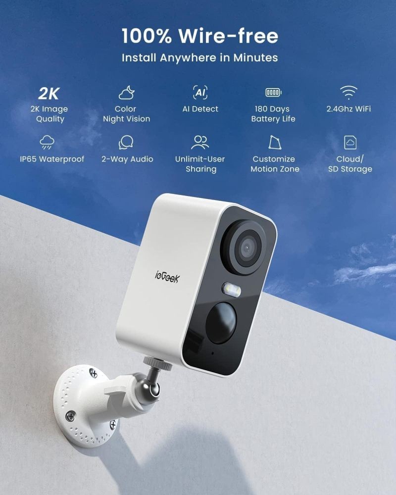 ieGeek 2K 3MP Security Camera 4 Camera Kit Wireless Spotlight/Siren Night Vision