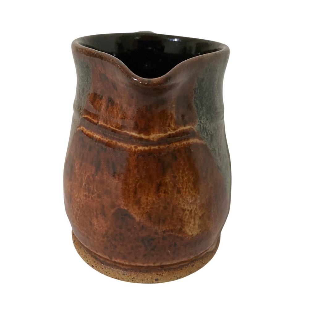 Art Pottery Handmade Pitcher Creamer Black Gray Rust