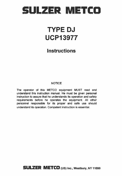 Metco Equipment Manuals and Parts Lists 7MC 9MC DJC