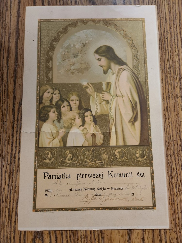 1926 Polish First Communion Certificate
