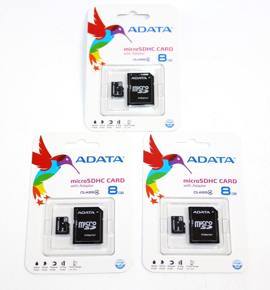 3 x ADATA 8GB microSDHC Class 4 Memory Card with Adapter (AUSDH8GCL4-RA1)