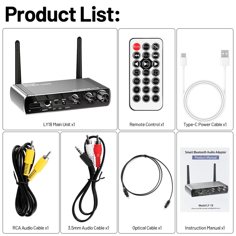 Bluetooth 5.4 Audio Receiver for Home Stereo, Wireless Adapter with Optical/USB